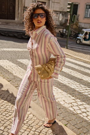 Kaiia Pinstripe Oversized Shirt Marshmallow Pink & Cream