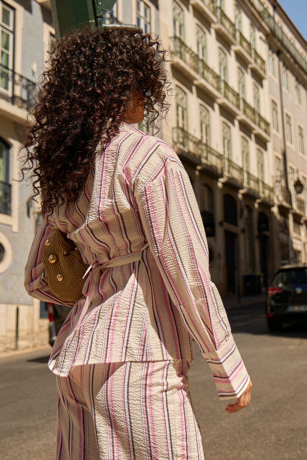 Kaiia Pinstripe Oversized Shirt Marshmallow Pink & Cream