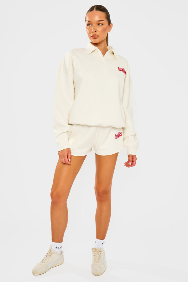 Kaiia Logo Mini Sweat Shorts Cream & Red