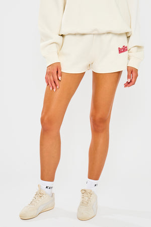 Kaiia Logo Mini Sweat Shorts Cream & Red
