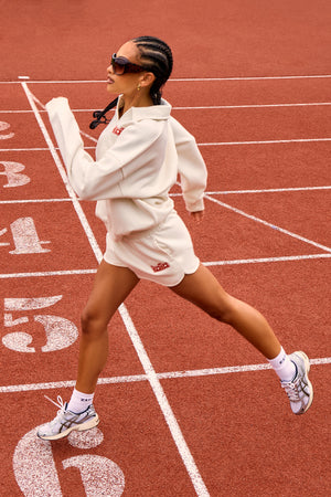 Kaiia Logo Mini Sweat Shorts Cream & Red