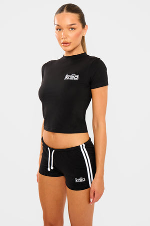 Kaiia Logo Stripe Detail Hot Pants Shorts Black & White