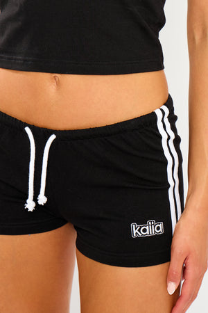 Kaiia Logo Stripe Detail Hot Pants Shorts Black & White