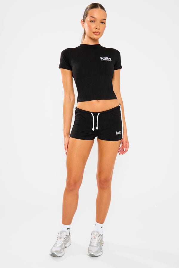 Kaiia Logo Stripe Detail Hot Pants Shorts Black & White