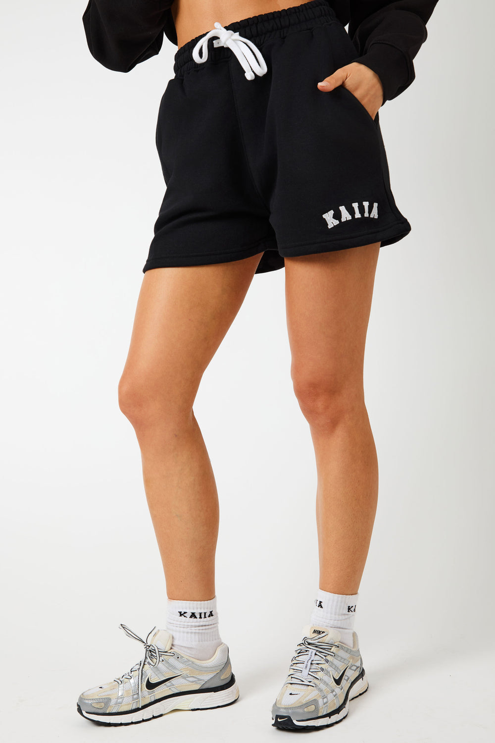 Kaiia Logo Sweat Shorts Black & White