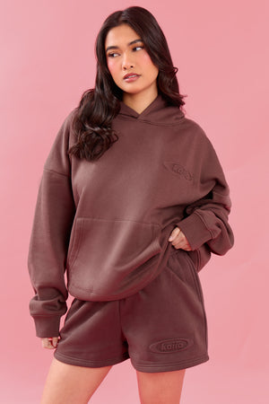 Kaiia Oval Embossed Mini Sweat Shorts Cocoa Brown