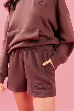 Kaiia Oval Embossed Mini Sweat Shorts Cocoa Brown