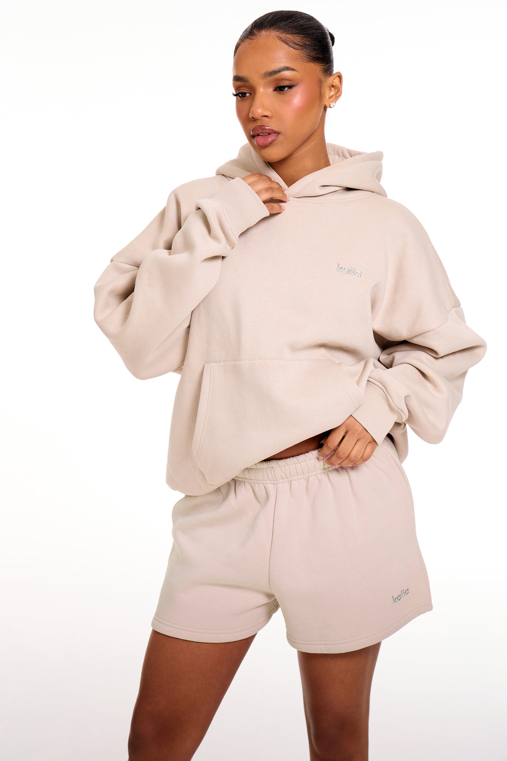 Kaiia Chrome Logo Mini Shorts Ash Taupe