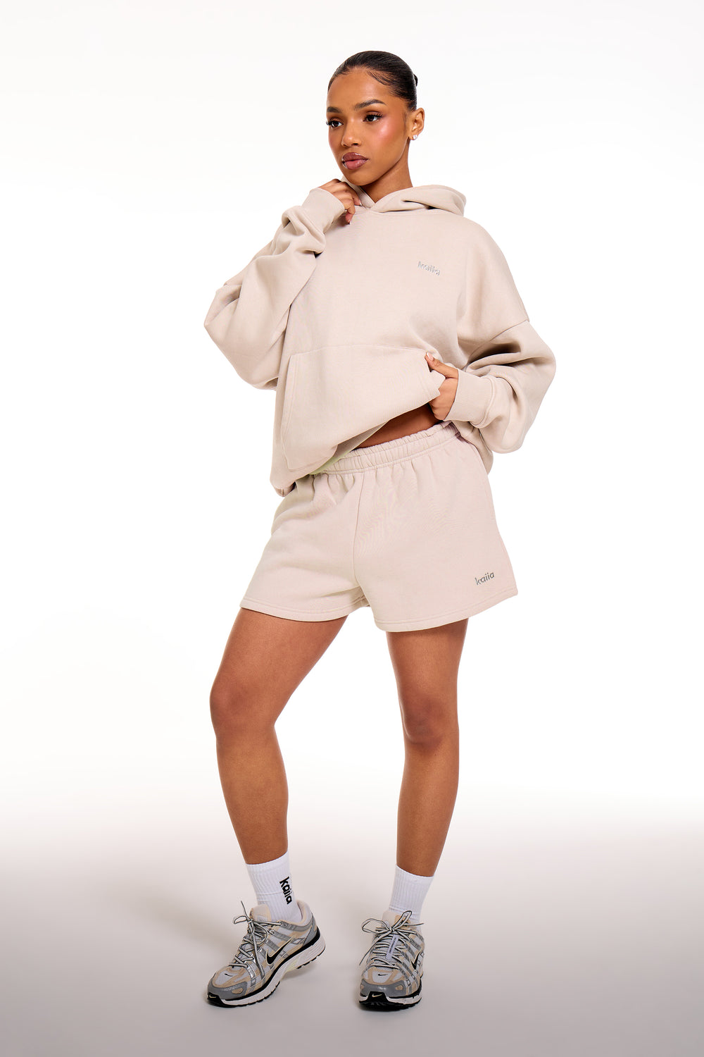 Kaiia Chrome Logo Mini Shorts Ash Taupe