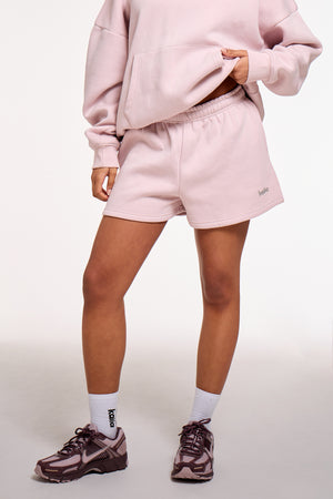 Kaiia Chrome Logo Mini Shorts Pale Dusty Lilac