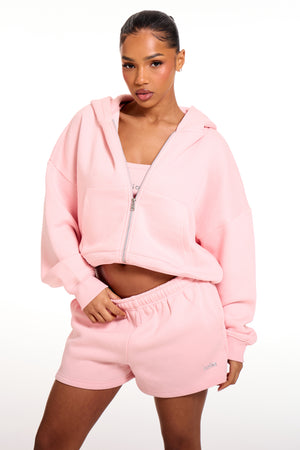 Kaiia Chrome Logo Mini Shorts Sugar Pink