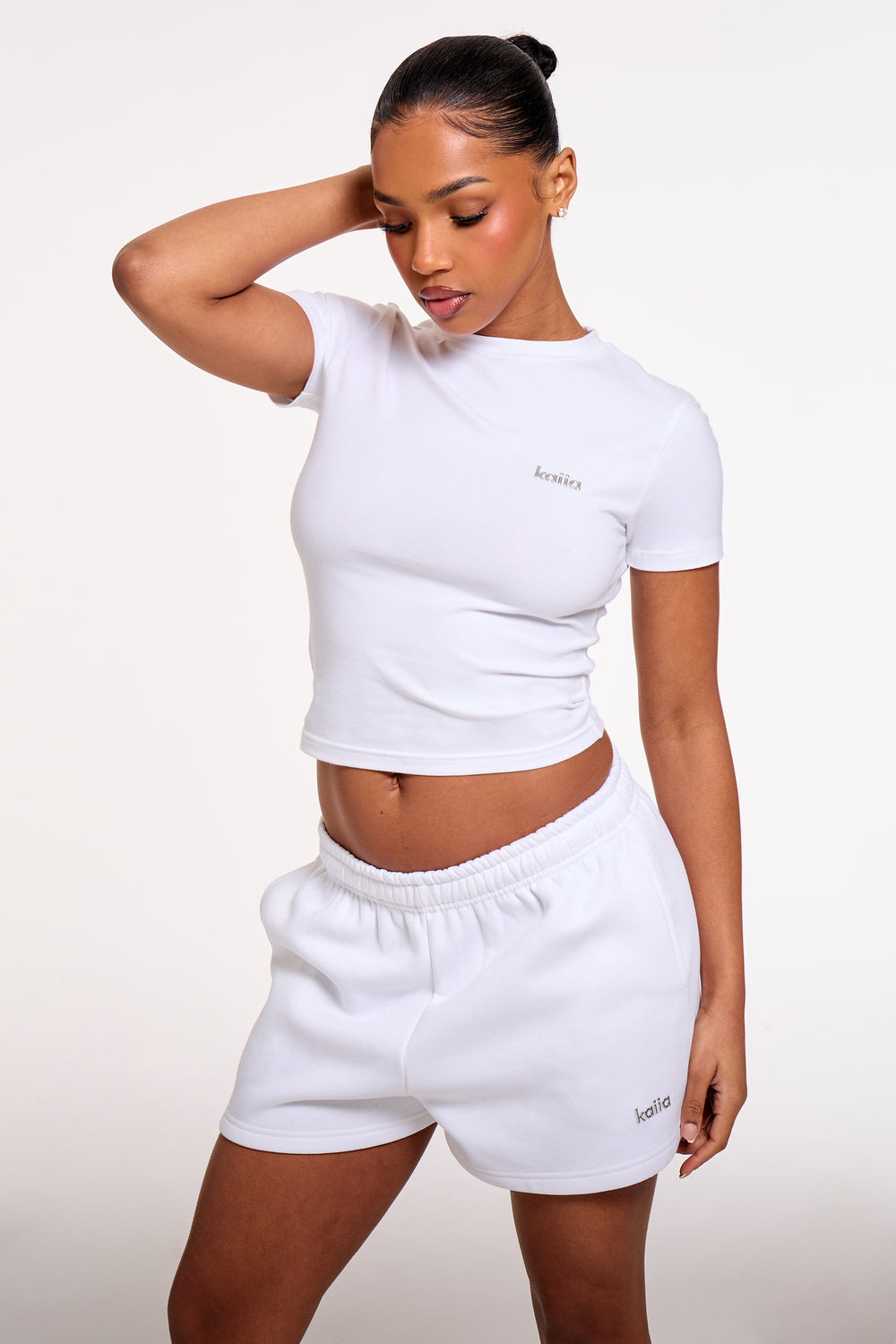 Kaiia Chrome Logo Mini Shorts White