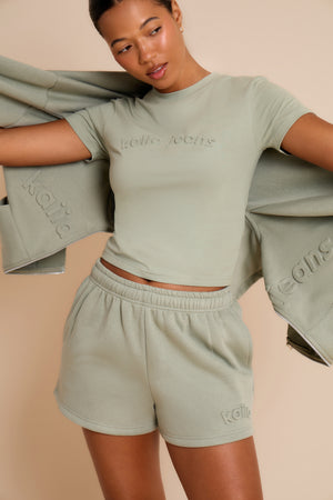 Kaiia Embossed Mini Shorts Eucalyptus