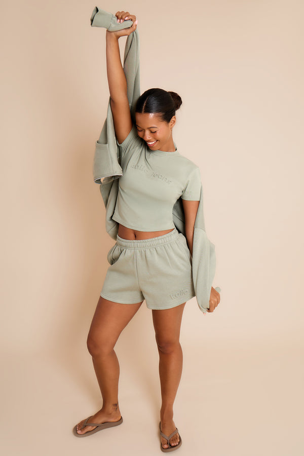 Kaiia Embossed Mini Shorts Eucalyptus
