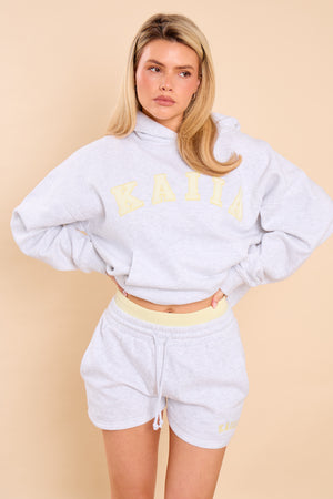 Kaiia Double Waistband Mini Short Light Grey Marl & Vanilla Lemon