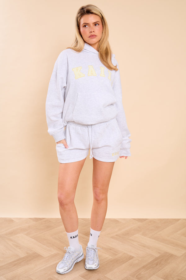 Kaiia Double Waistband Mini Short Light Grey Marl & Vanilla Lemon