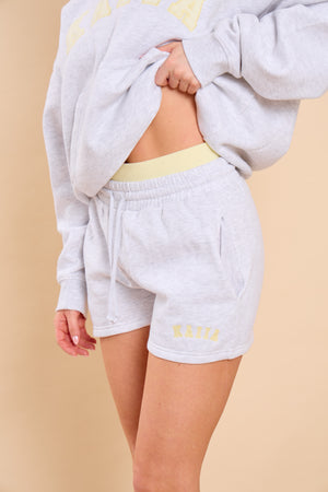 Kaiia Double Waistband Mini Short Light Grey Marl & Vanilla Lemon