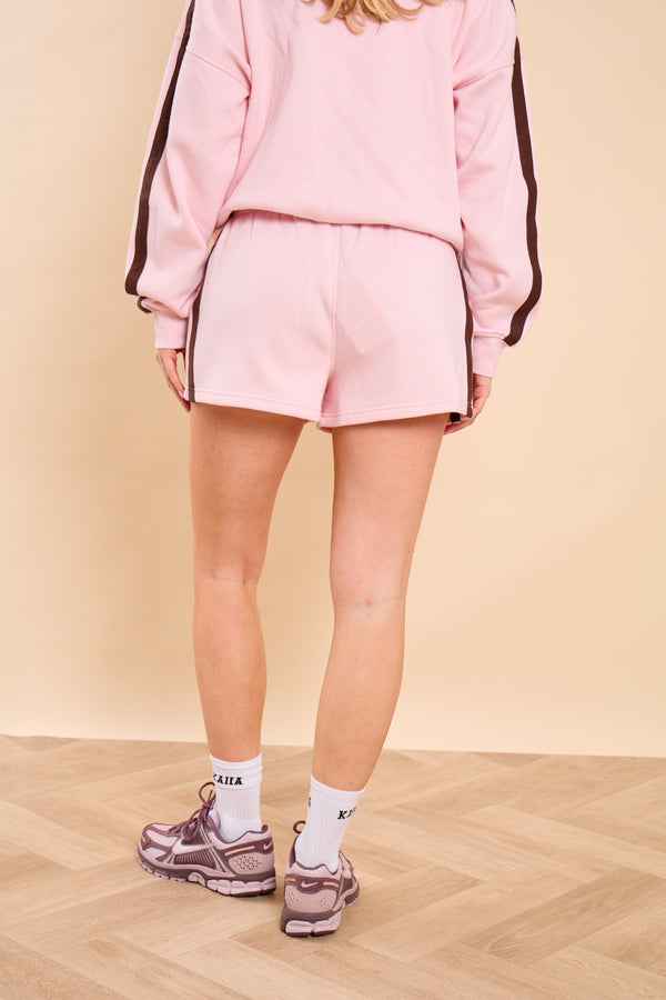 Kaiia Side Stripe Mini Shorts Pink Sugar & Espresso