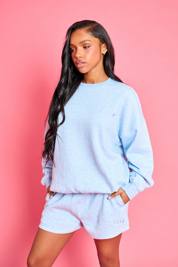 Kaiia Logo Mini Shorts Baby Blue Marl