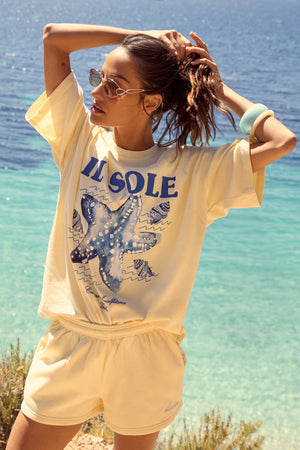 Kaiia Shell Graphic Mini Shorts Lemon Zest