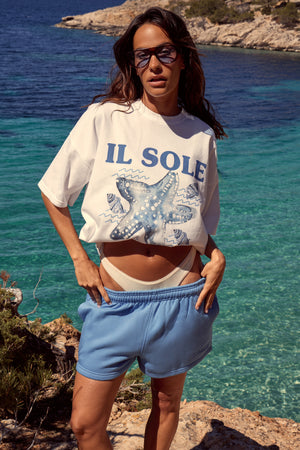 Kaiia Logo Mini Shorts Ocean Blue