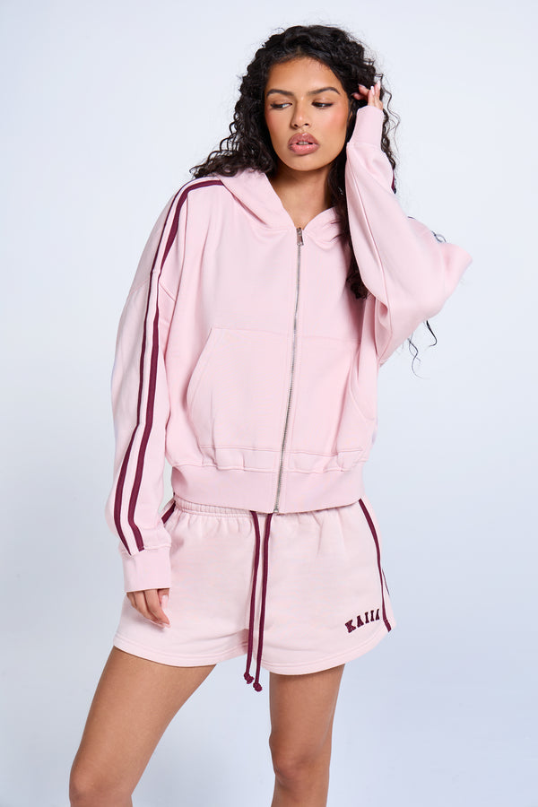 Kaiia Sport Side Stripe Mini Short Pink Chai & Burgundy