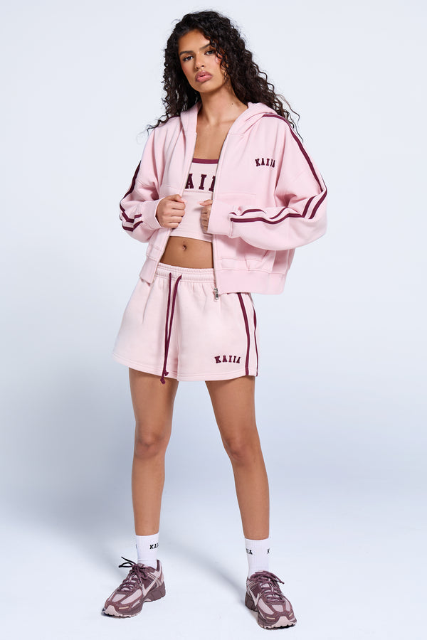 Kaiia Sport Side Stripe Mini Short Pink Chai & Burgundy