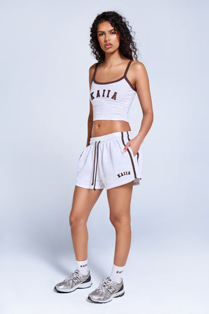 Kaiia Sport Side Stripe Mini Shorts Light Grey Marl & Brown