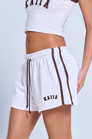 Kaiia Sport Side Stripe Mini Shorts Light Grey Marl & Brown