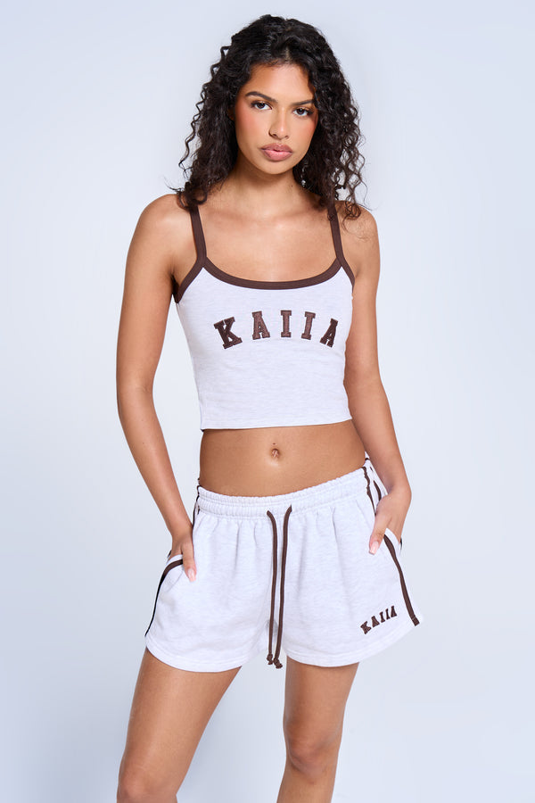 Kaiia Sport Side Stripe Mini Shorts Light Grey Marl & Brown