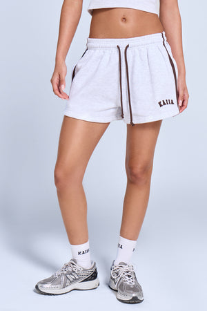 Kaiia Sport Side Stripe Mini Shorts Light Grey Marl & Brown