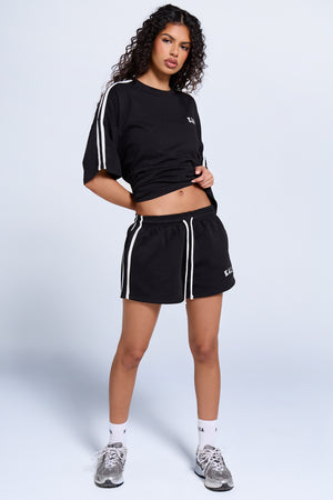 Kaiia Sport Side Stripe Mini Shorts Black & White