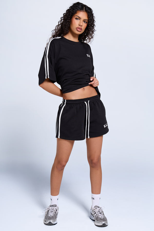 Kaiia Sport Side Stripe Mini Shorts Black & White