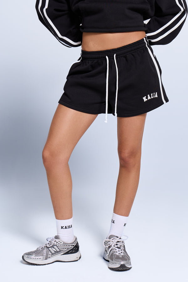 Kaiia Sport Side Stripe Mini Shorts Black & White