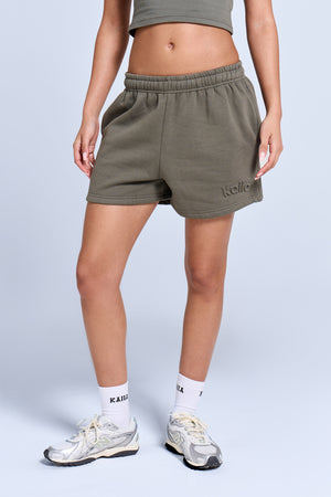 Kaiia Embossed Logo Shorts Smoke Olive