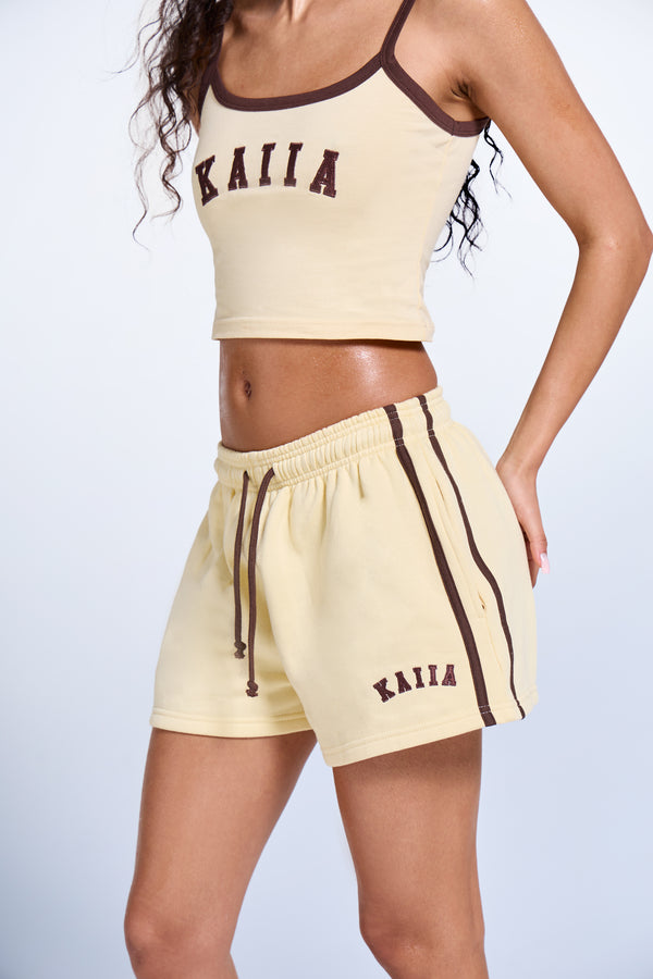 Kaiia Side Stripe Sweat Shorts Butter Yellow & Brown