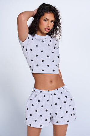 Kaiia Polka Dot Mini Sweat Shorts Grey Marl & Black
