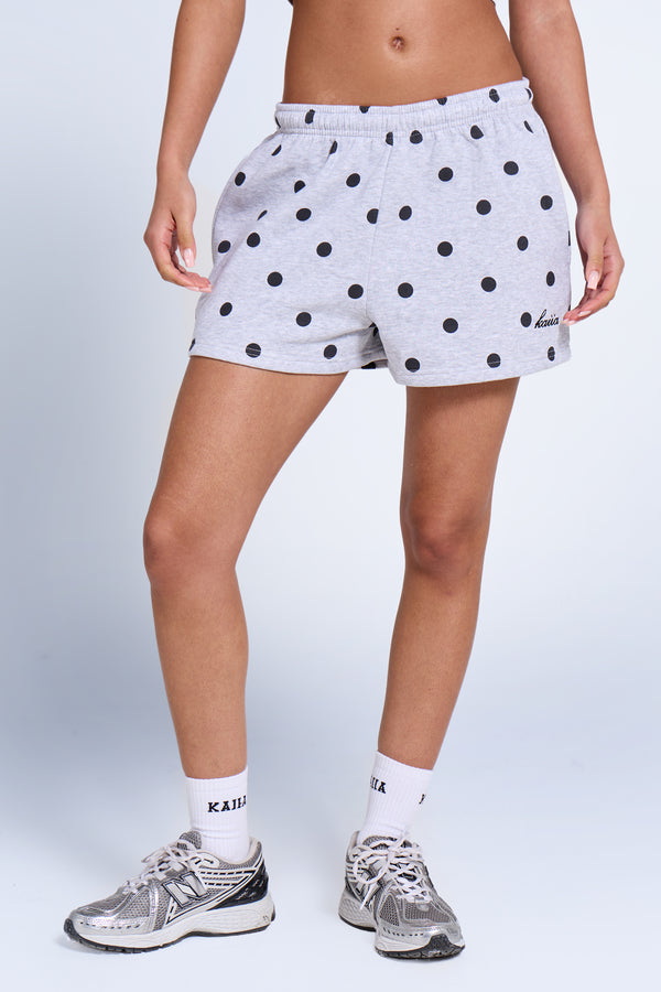 Kaiia Polka Dot Mini Sweat Shorts Grey Marl & Black