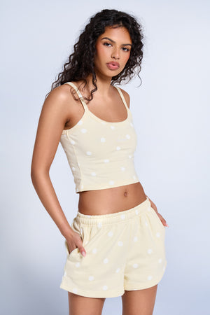Kaiia Polka Dot Mini Sweat Shorts Lemon & White