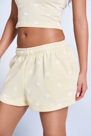 Kaiia Polka Dot Mini Sweat Shorts Lemon & White