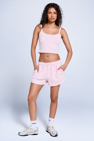 Kaiia Polka Dot Sweat Shorts Baby Pink & White
