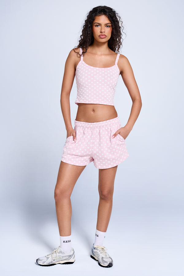Kaiia Polka Dot Sweat Shorts Baby Pink & White