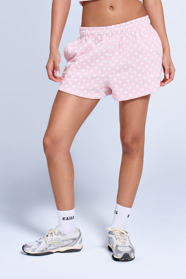 Kaiia Polka Dot Sweat Shorts Baby Pink & White