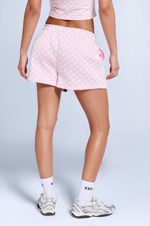 Kaiia Polka Dot Sweat Shorts Baby Pink & White