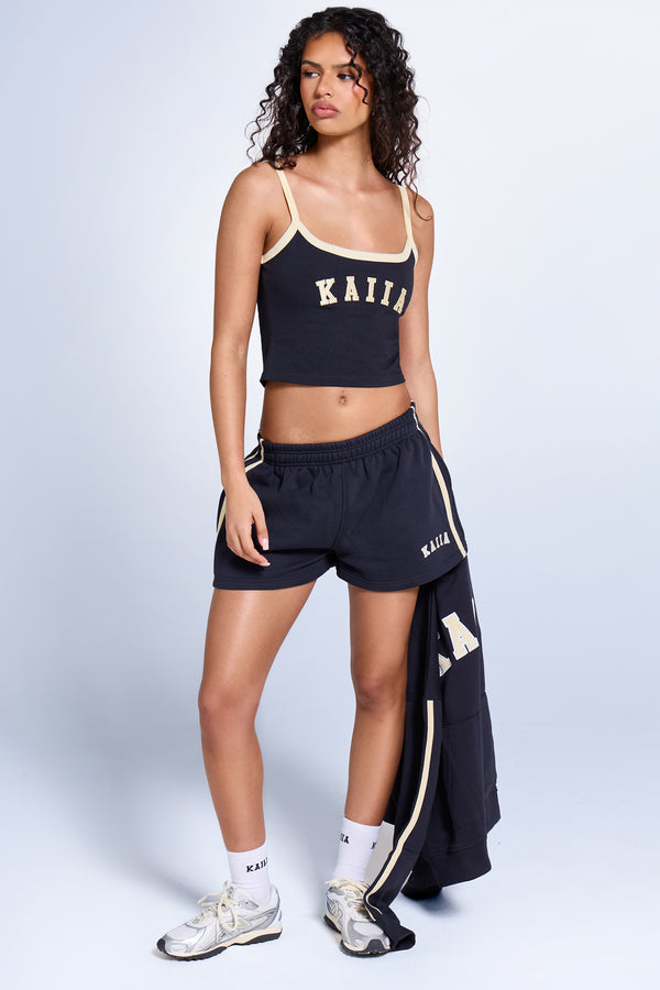 Kaiia Sport Side Stripe Mini Shorts Ink Blue & Lemon