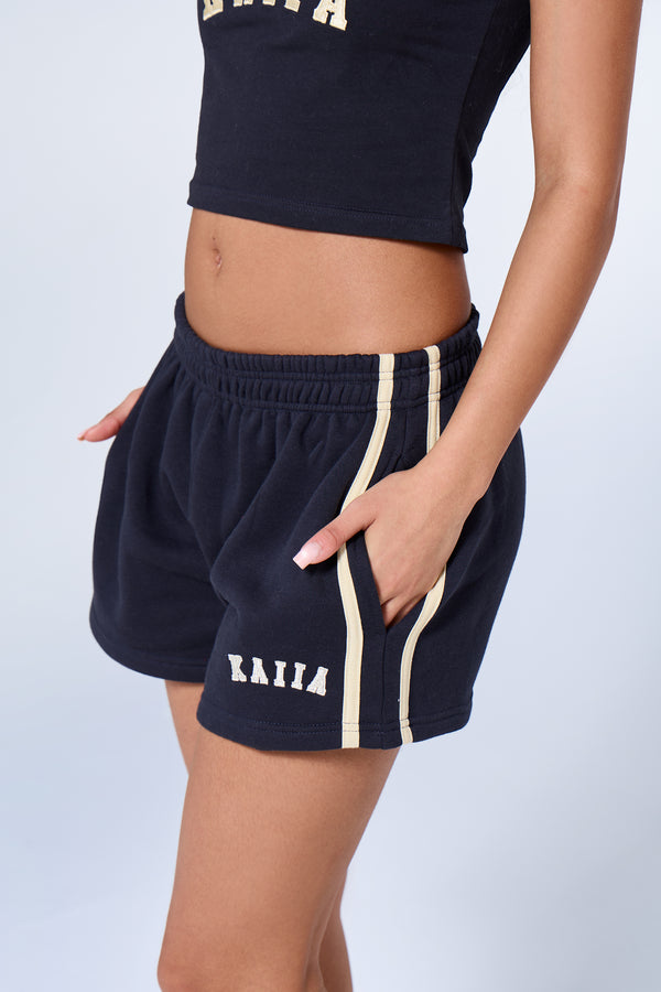 Kaiia Sport Side Stripe Mini Shorts Ink Blue & Lemon