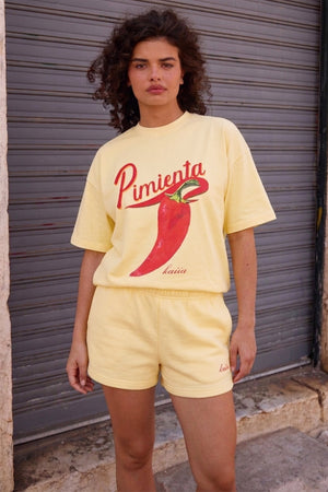 Kaiia Logo Mini Sweat Shorts Banana Yellow