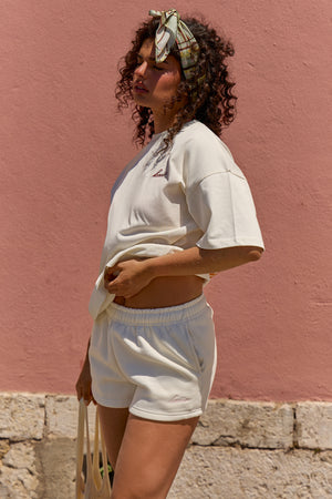 Kaiia Script Logo Mini Sweat Shorts Cream