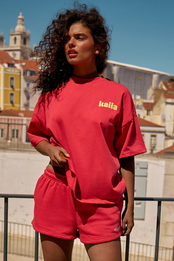 Kaiia Script Mini Sweat Shorts Chilli Red