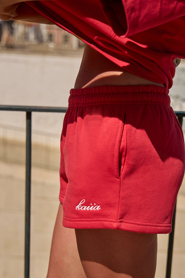 Kaiia Script Mini Sweat Shorts Chilli Red
